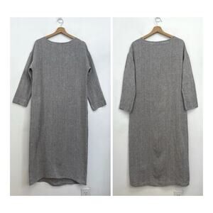 Elizabeth Suzann Lara Lagenlook Minimalist Oversized Smoke Linen Gauze Dress XXS